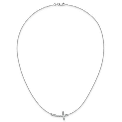 14k White Gold Real Diamond Sideways Cross 18in Necklace