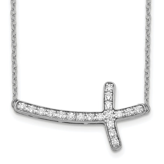 14k White Gold Real Diamond Sideways Cross 18in Necklace