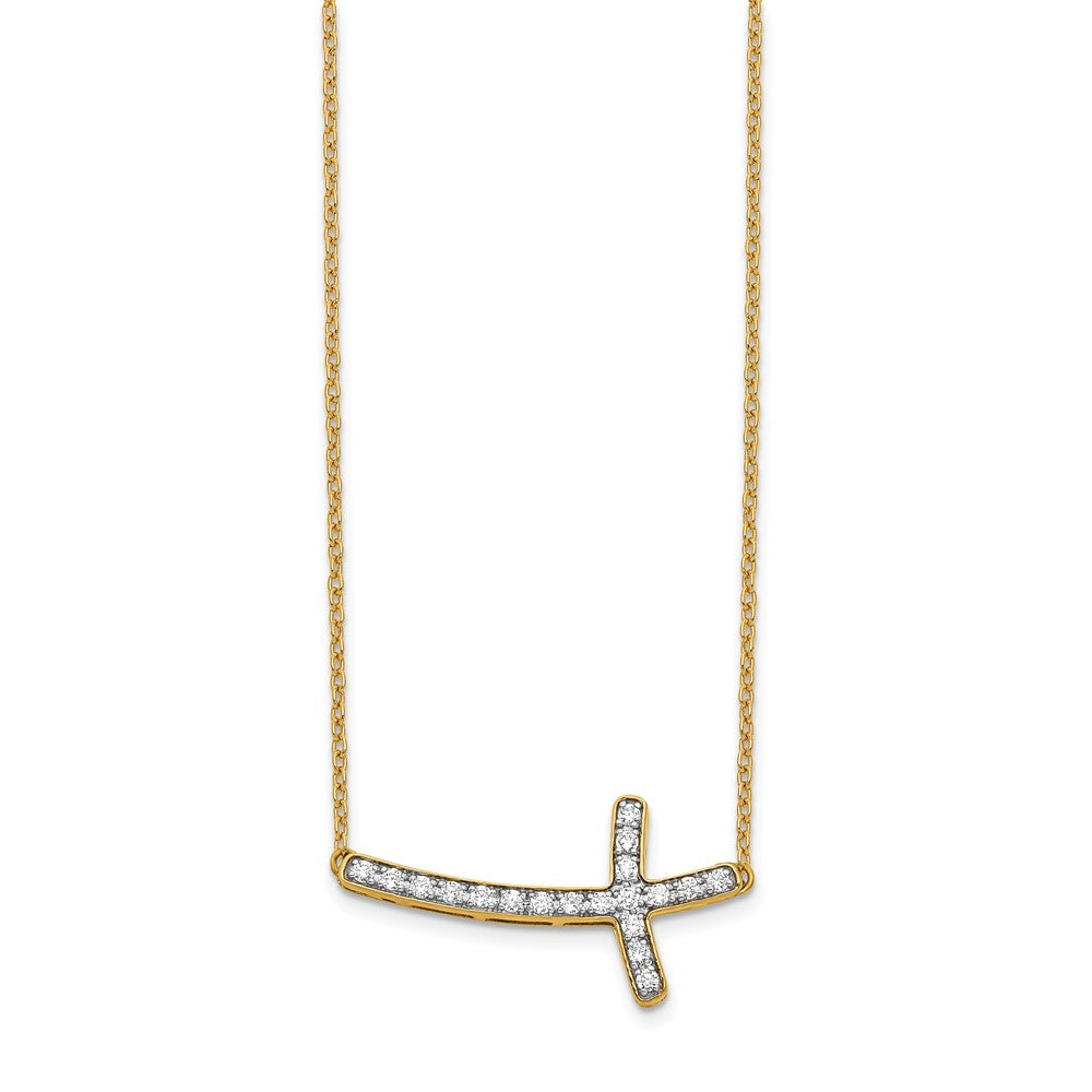 14k Yellow Gold 1/5 Ct. Lab Grown Diamond VS/SI+ G+ 18 inch Sideways Cross Necklace