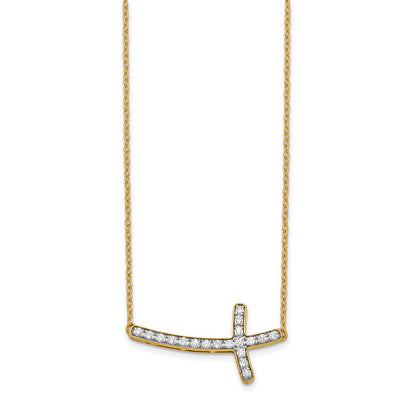 14k Yellow Gold 1/5 Ct. Lab Grown Diamond VS/SI+ G+ 18 inch Sideways Cross Necklace