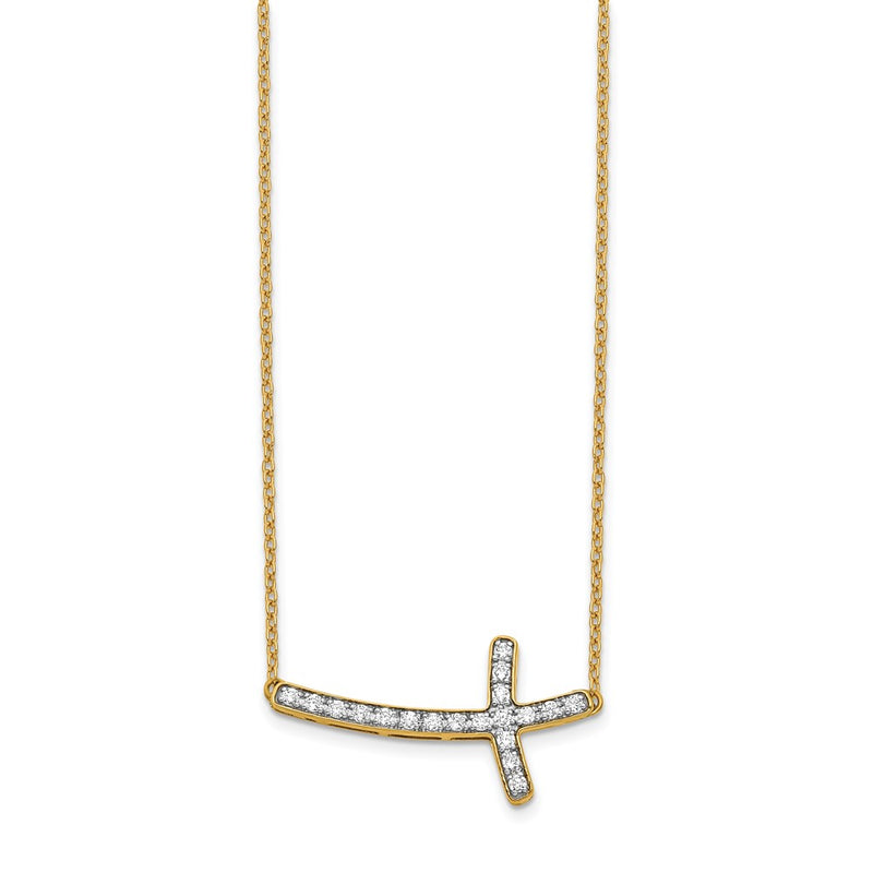 14k Yellow Gold 1/5 Ct. Lab Grown Diamond VS/SI+ G+ 18 inch Sideways Cross Necklace