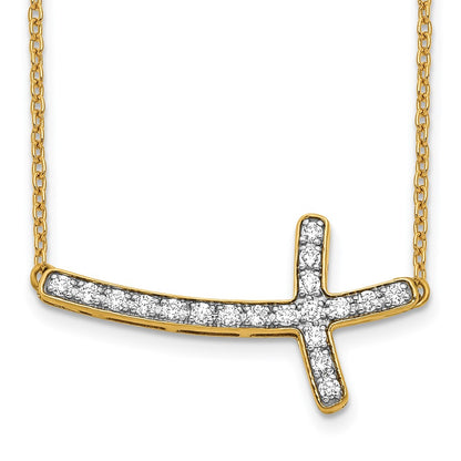 14k Yellow Gold 1/5 Ct. Lab Grown Diamond VS/SI+ G+ 18 inch Sideways Cross Necklace