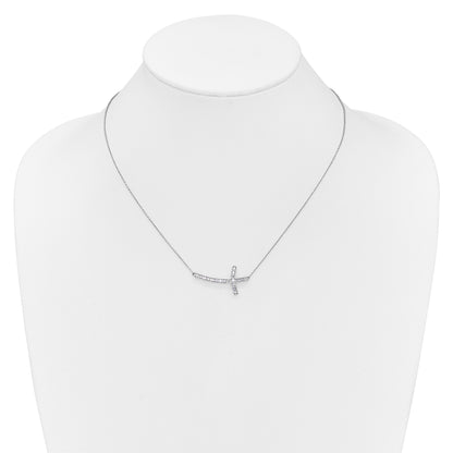 10K White Gold Diamond Sideways Cross 18In Necklace