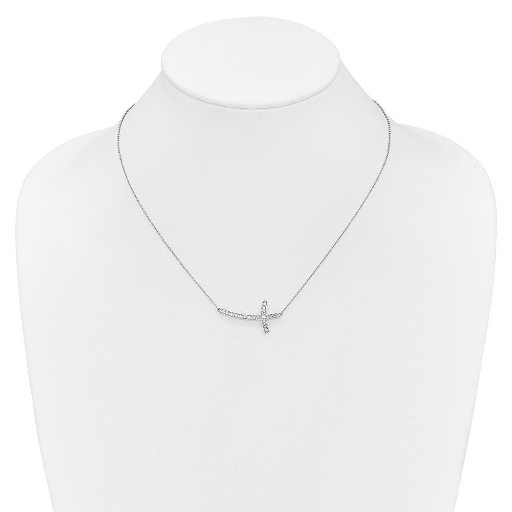 14k White Gold Real Diamond Sideways Cross 18in Necklace