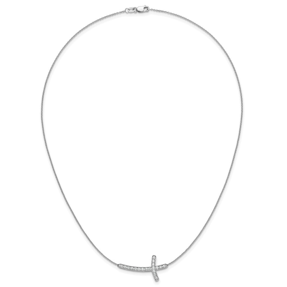 14k White Gold Real Diamond Sideways Cross 18in Necklace
