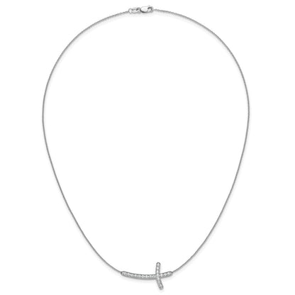 14k White Gold Real Diamond Sideways Cross 18in Necklace