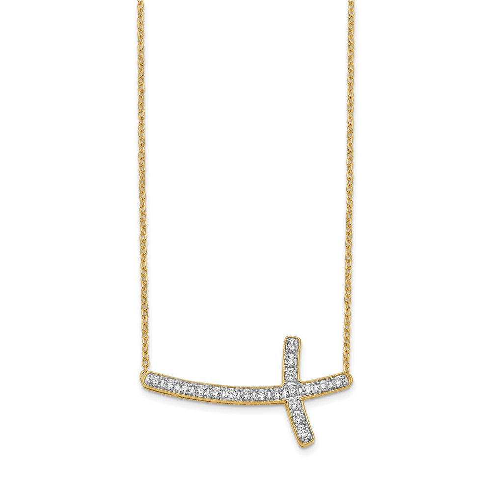 14k Yellow Gold Lab Grown Diamond VS/SI FGH Sideways Cross 18in Necklace