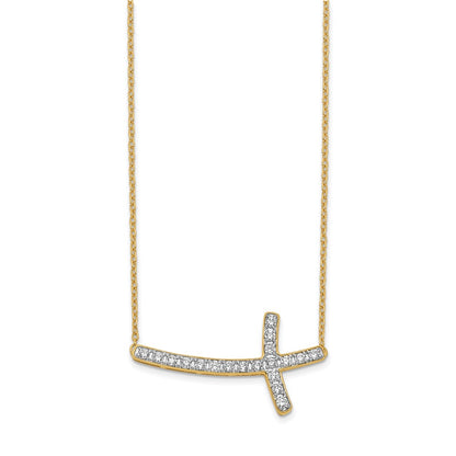 14k Yellow Gold Lab Grown Diamond VS/SI FGH Sideways Cross 18in Necklace