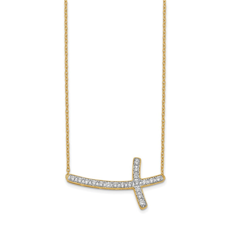 14k Yellow Gold Lab Grown Diamond VS/SI FGH Sideways Cross 18in Necklace