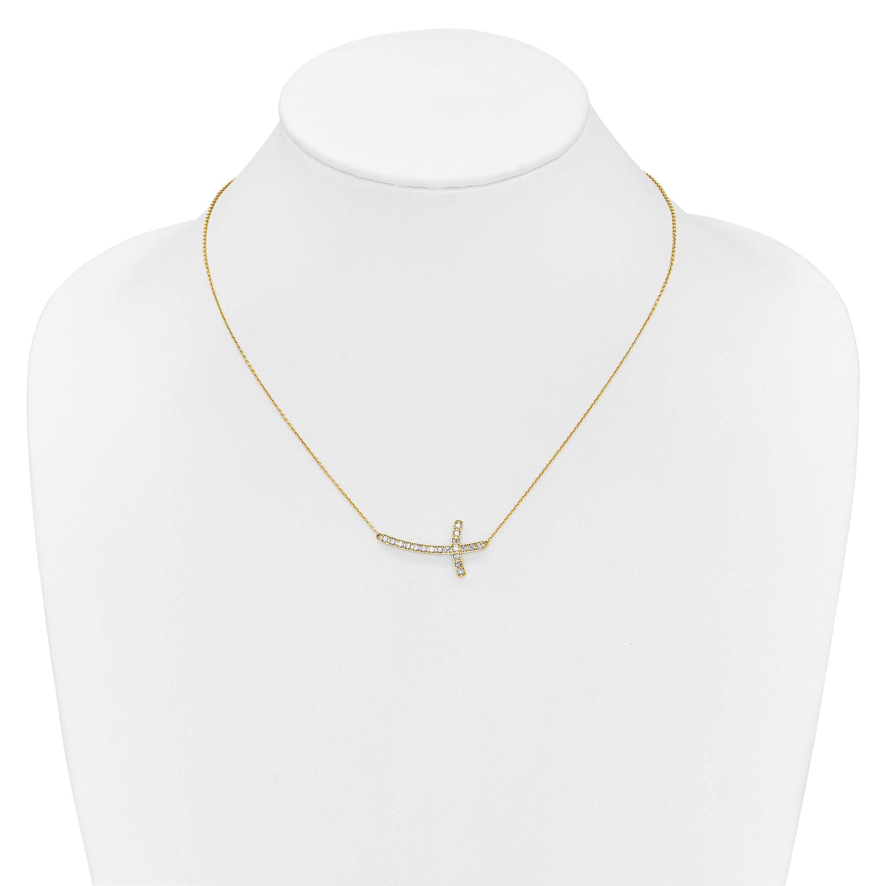 14K Yellow Gold Real Diamond Sideways Cross 18in Necklace