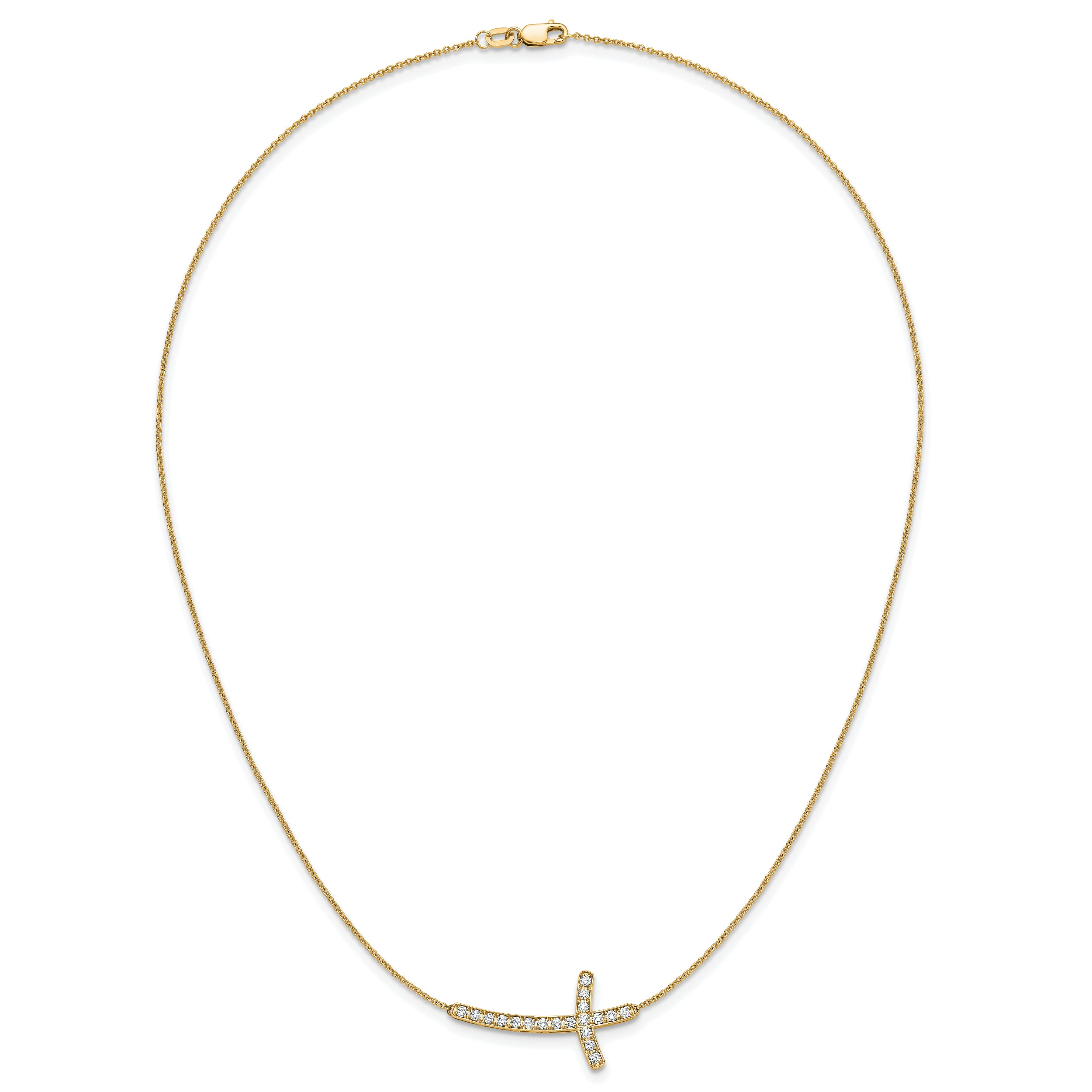 14K Yellow Gold Real Diamond Sideways Cross 18in Necklace