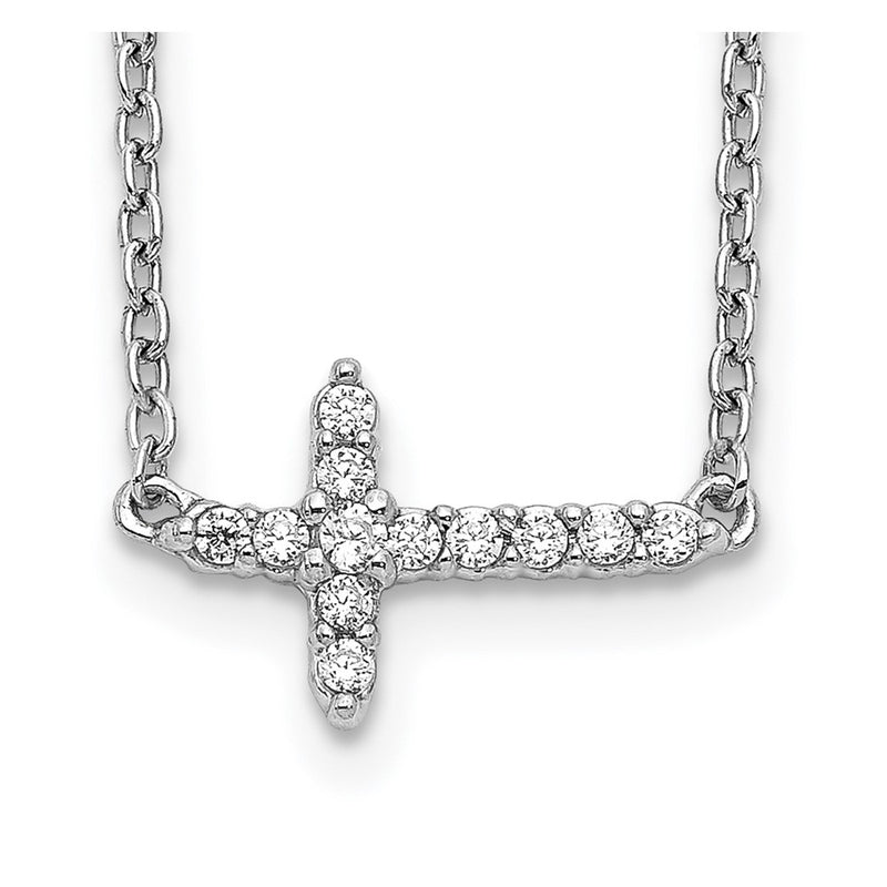 10K White Gold Diamond Sideways Cross 18In Necklace