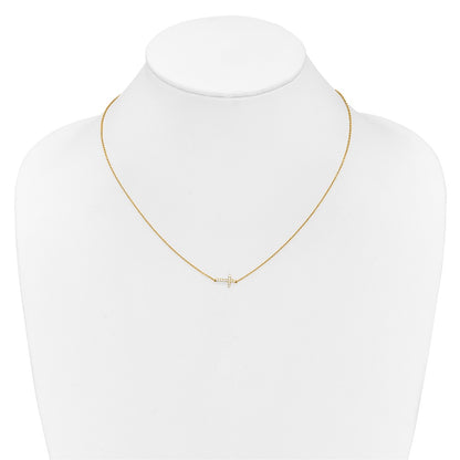 14K Yellow Gold Real Diamond Sideways Cross 18in Necklace