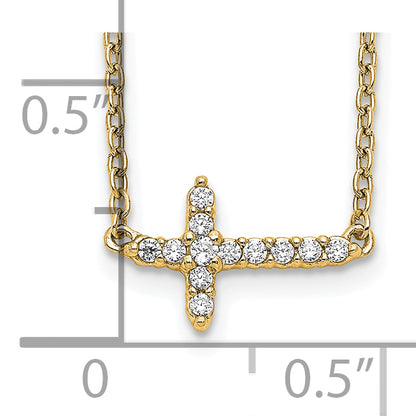14K Yellow Gold Real Diamond Sideways Cross 18in Necklace