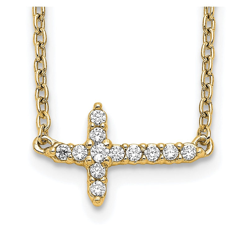 10K Yellow Gold Diamond Sideways Cross 18In Necklace