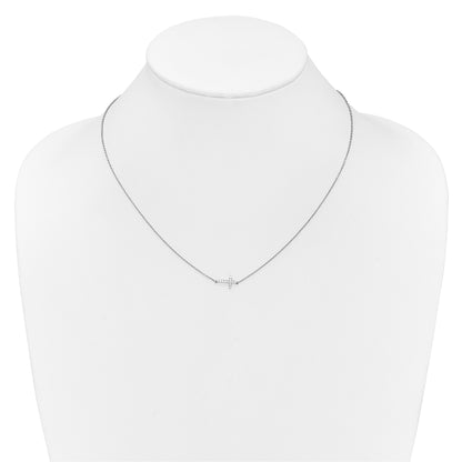 14k White Gold Real Diamond Sideways Cross 18in Necklace