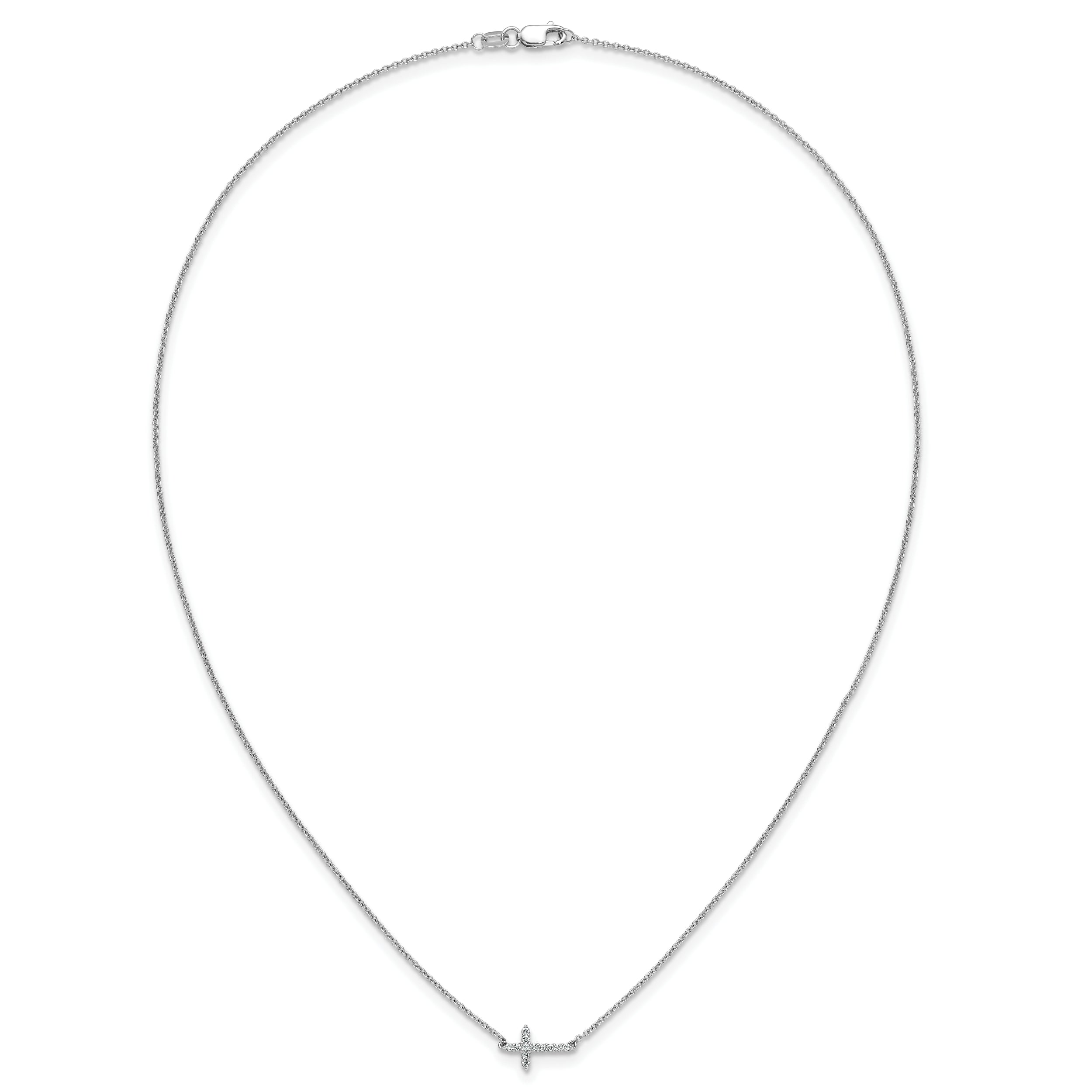 14k White Gold Real Diamond Sideways Cross 18in Necklace