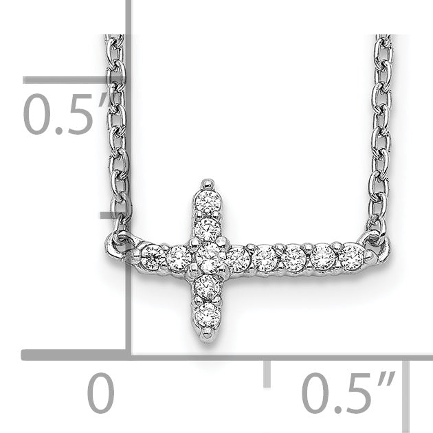 14k White Gold Real Diamond Sideways Cross 18in Necklace