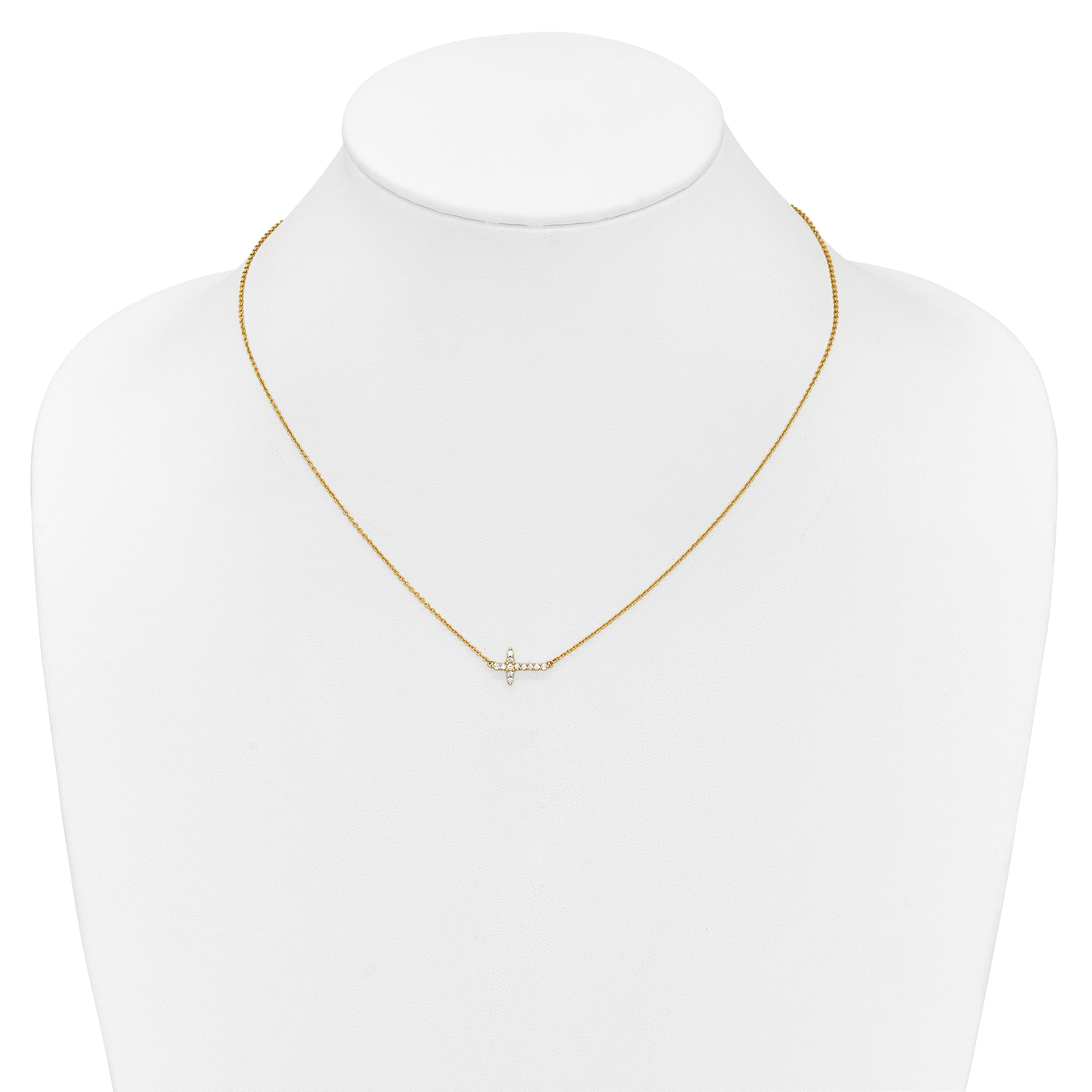 10K Yellow Gold Diamond Sideways Cross 18In Necklace