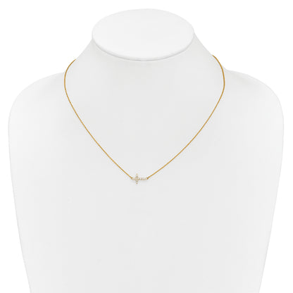 10K Yellow Gold Diamond Sideways Cross 18In Necklace