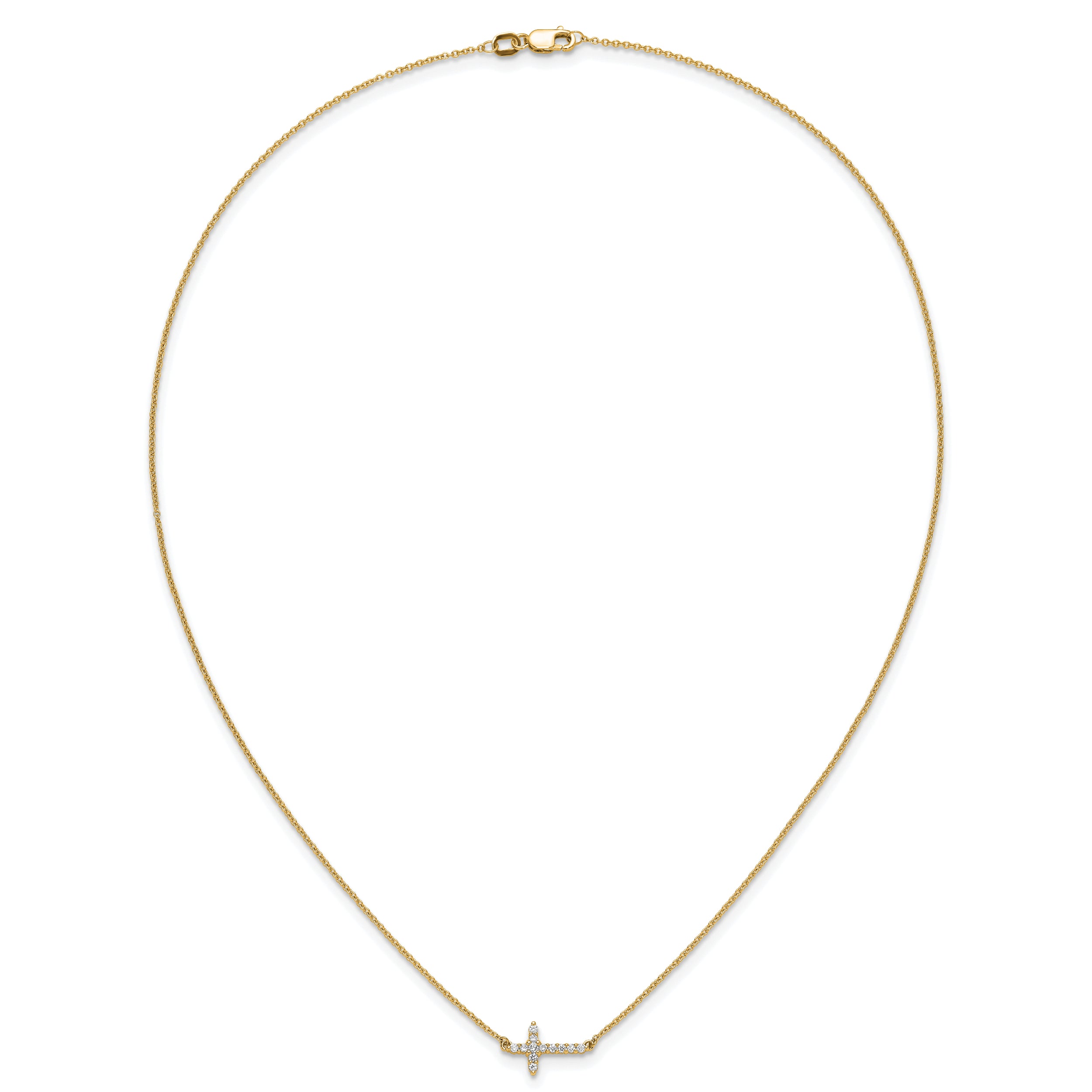 10K Yellow Gold Diamond Sideways Cross 18In Necklace
