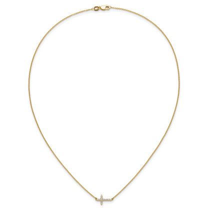 10K Yellow Gold Diamond Sideways Cross 18In Necklace