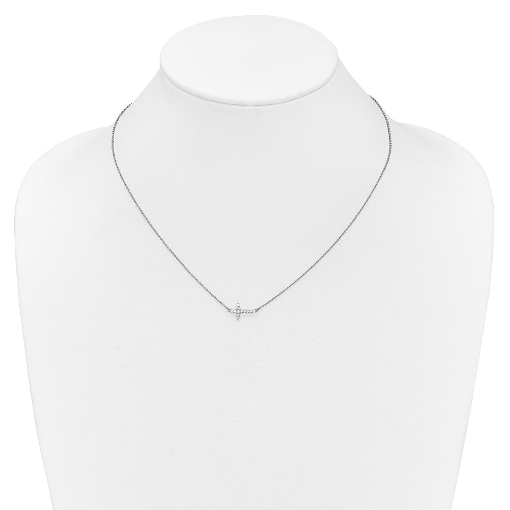 14k White Gold 1/6 Ct. Lab Grown Diamond VS/SI+ G+ 18 inch Sideways Cross Necklace