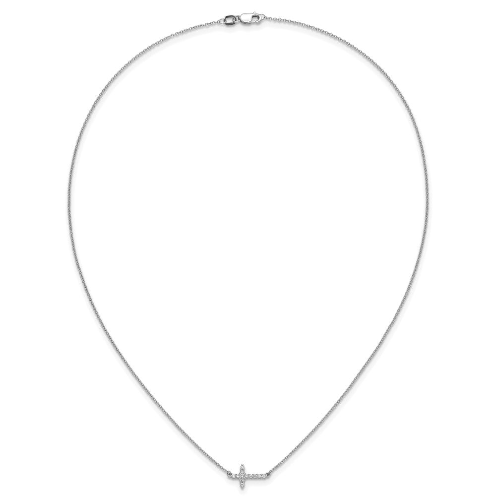14k White Gold 1/6 Ct. Lab Grown Diamond VS/SI+ G+ 18 inch Sideways Cross Necklace