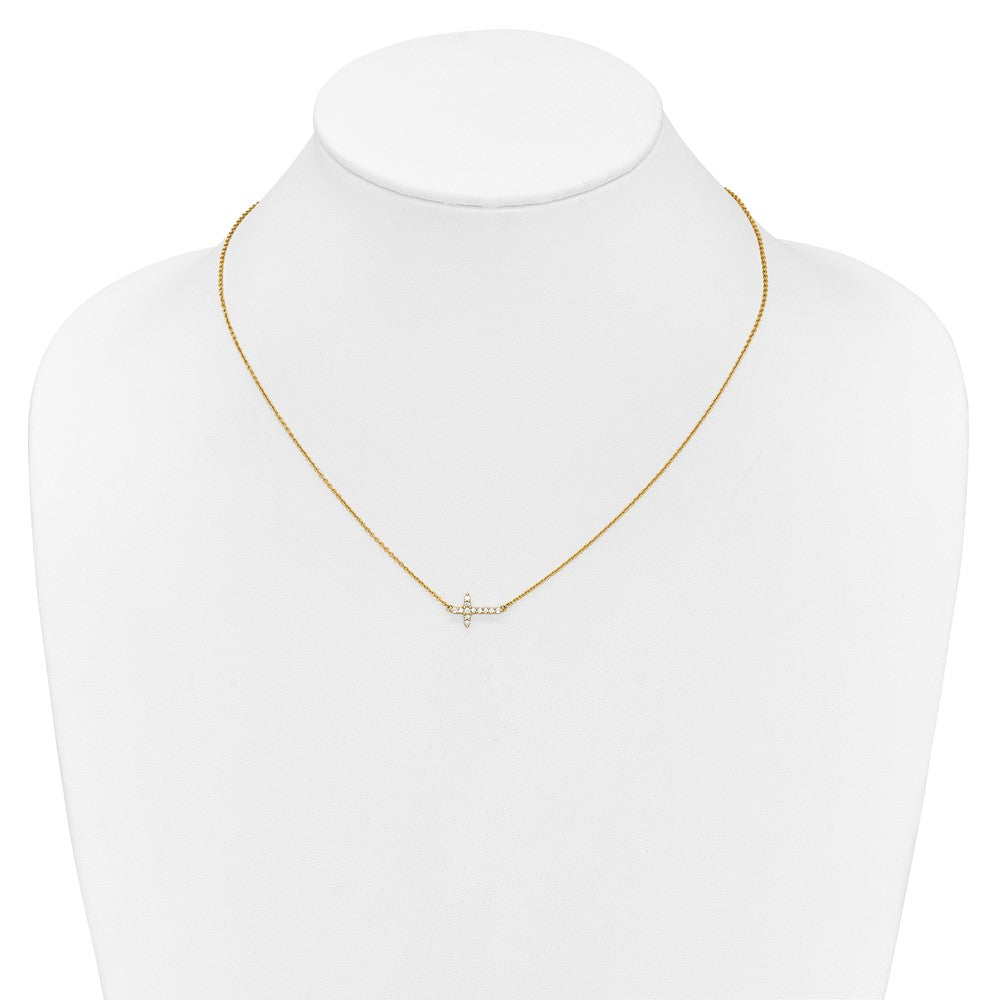 14k Yellow Gold 1/6 Ct. Lab Grown Diamond VS/SI+ G+ 18 inch Sideways Cross Necklace