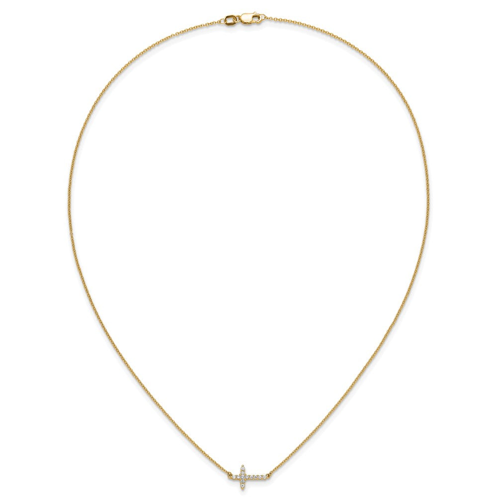 14k Yellow Gold 1/6 Ct. Lab Grown Diamond VS/SI+ G+ 18 inch Sideways Cross Necklace