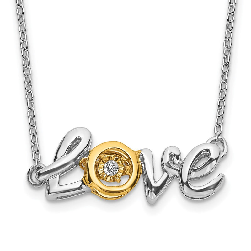 14k Two-Tone Gold LOVE Moving Real Diamond 18in Necklace