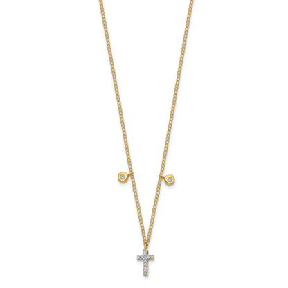14K Yellow Gold Real Diamond Cross 18 inch Necklace