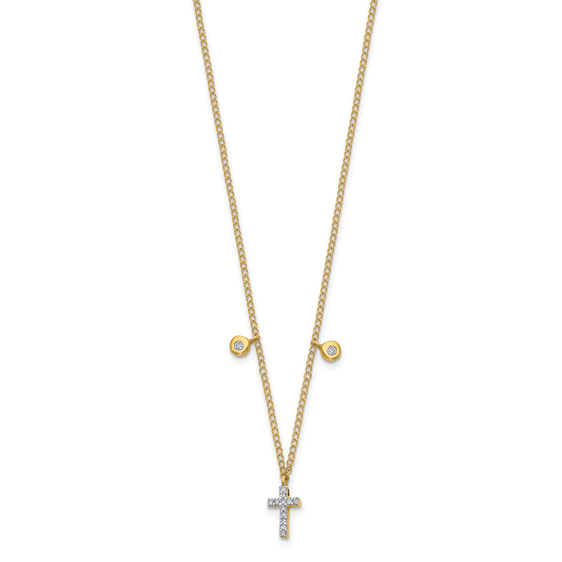 14K Yellow Gold Real Diamond Cross 18 inch Necklace