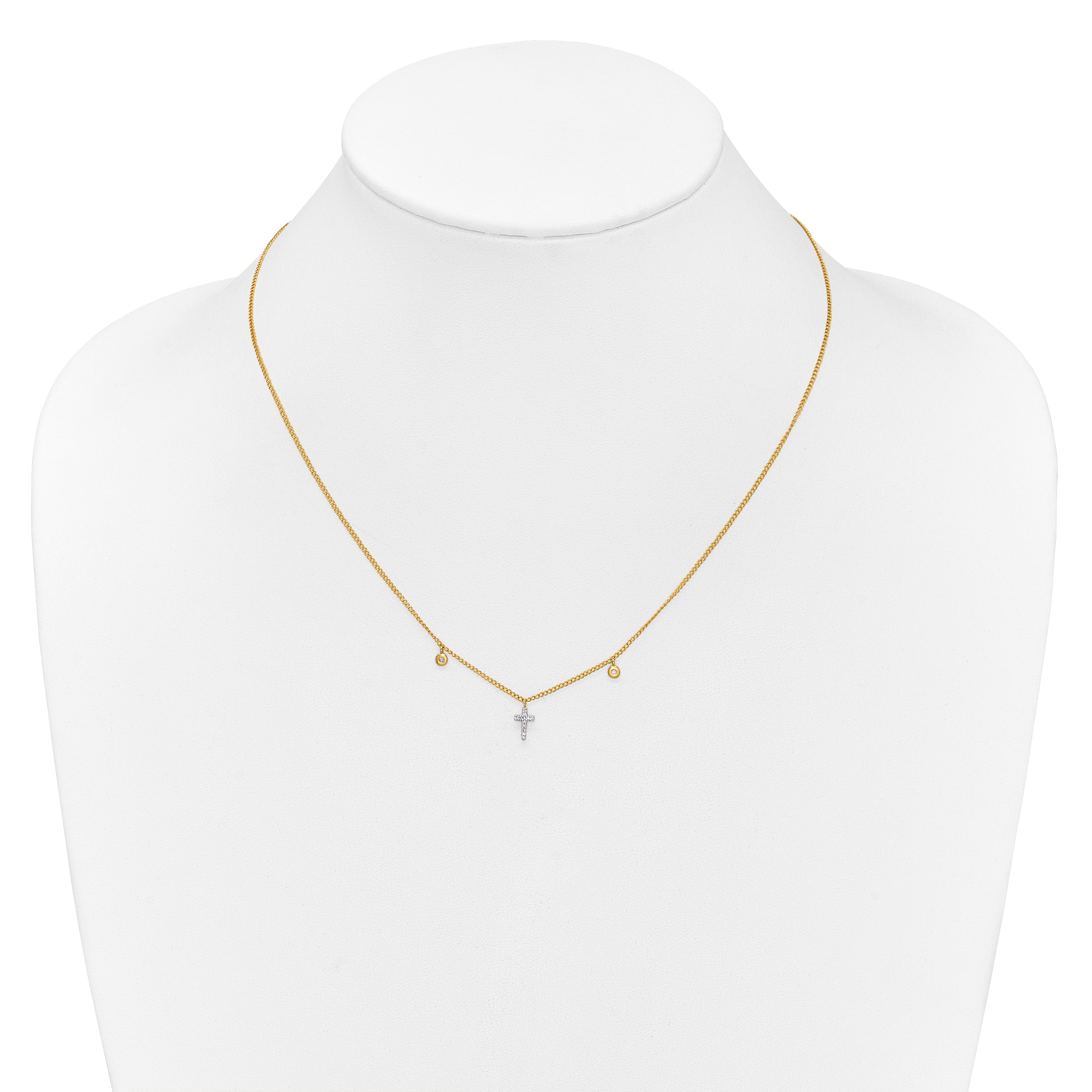 14K Yellow Gold Real Diamond Cross 18 inch Necklace