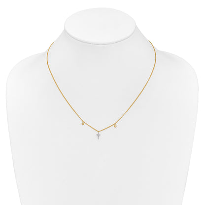 14K Yellow Gold Real Diamond Cross 18 inch Necklace