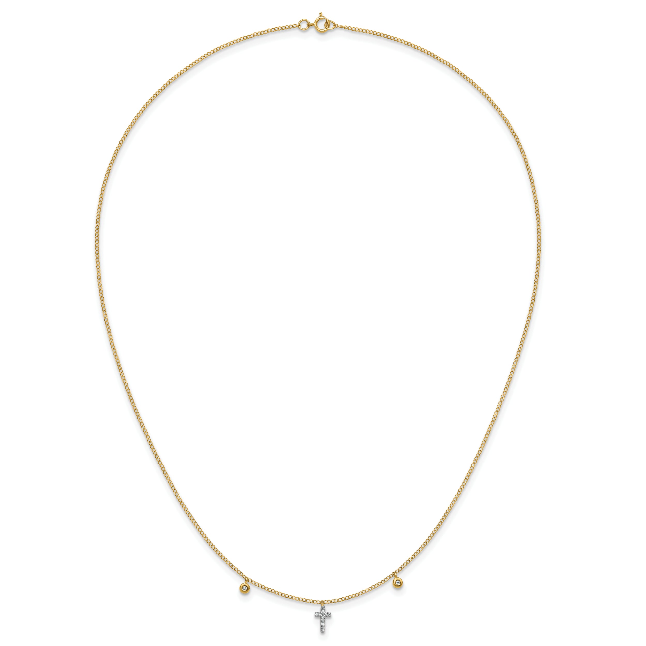 14K Yellow Gold Real Diamond Cross 18 inch Necklace