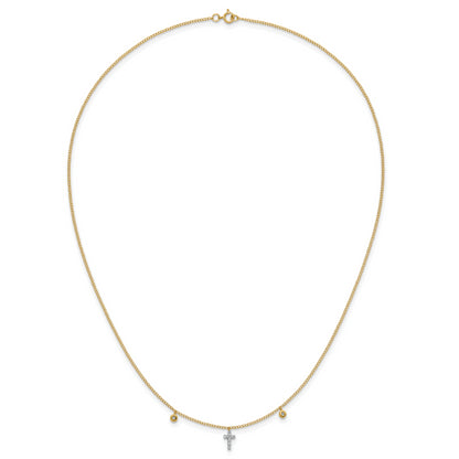 14K Yellow Gold Real Diamond Cross 18 inch Necklace