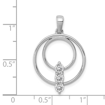 14k White Gold 3.2mm Real Diamond Three Stone Circle Pendant