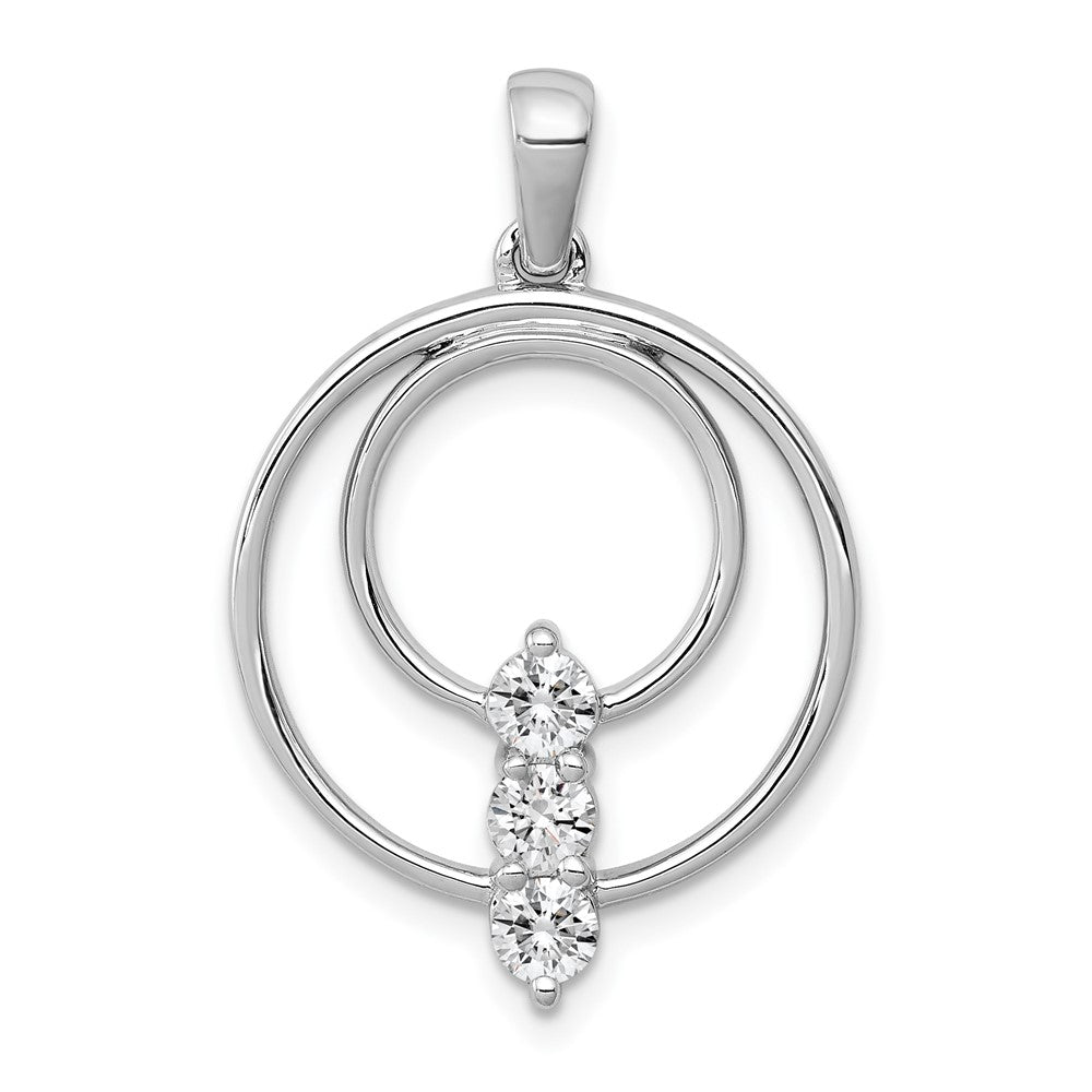 14k White Gold 3.2mm Real Diamond Three Stone Circle Pendant