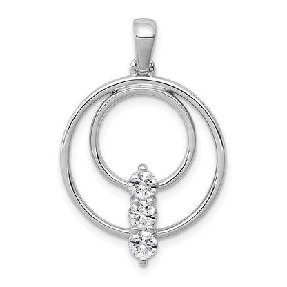 14k White Gold 3.2mm Real Diamond Three Stone Circle Pendant