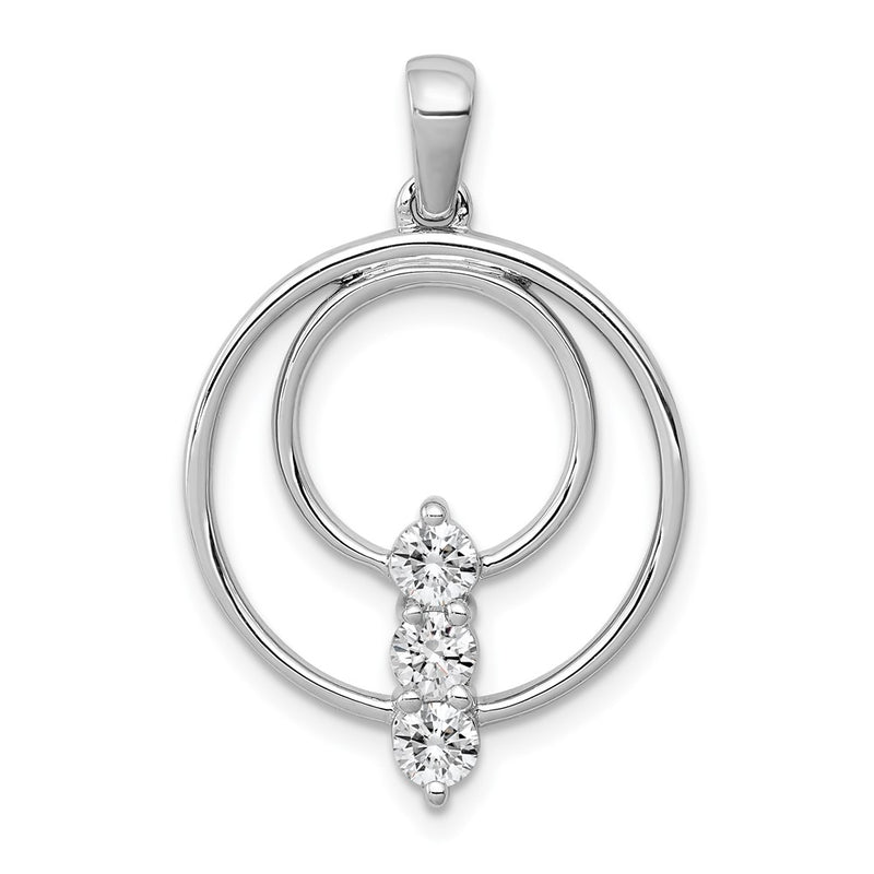 14k White Gold AA Diamond Three Stone Circle Pendant