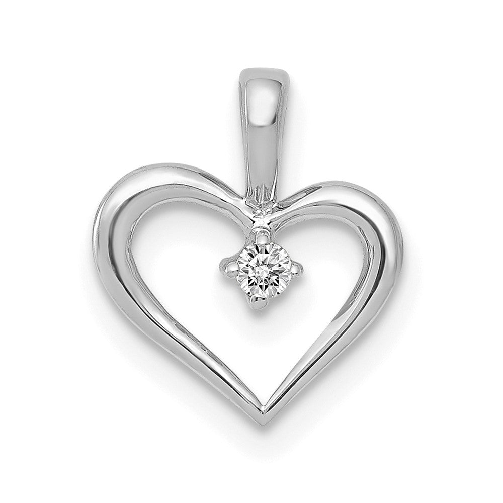 14k White Gold AA .02ct. Real Diamond Heart Pendant