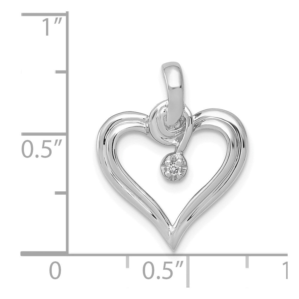 14k White Gold AA .01ct. Real Diamond Heart Pendant