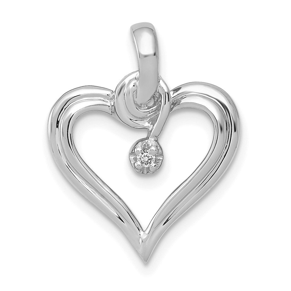 14k White Gold AA .01ct. Real Diamond Heart Pendant