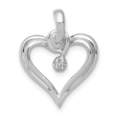 14k White Gold AA .01ct. Real Diamond Heart Pendant