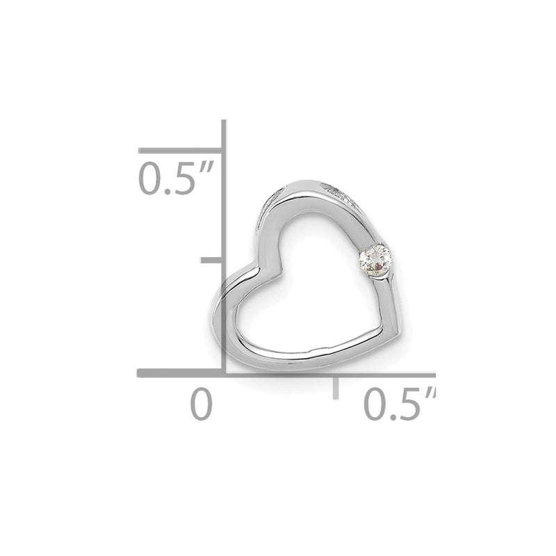 14k White Gold AA Real Diamond Heart Chain Slide
