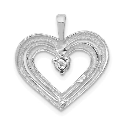 14k White Gold AA Real Diamond Double Heart Pendant