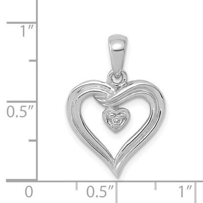 14k White Gold AA Real Diamond Heart Pendant