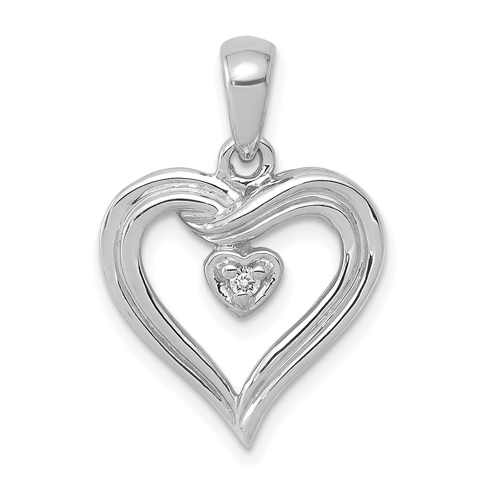 14k White Gold AA Real Diamond Heart Pendant