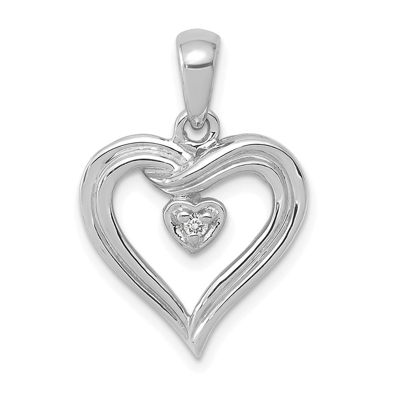 14k White Gold AA Real Diamond Heart Pendant